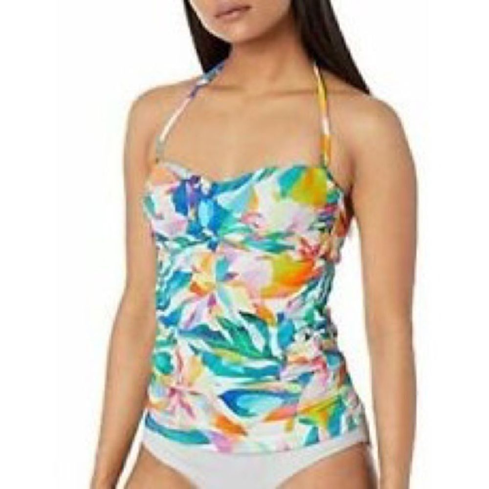 La Blanca Green Tie dye Twist Front Tankini Swimsuit Top